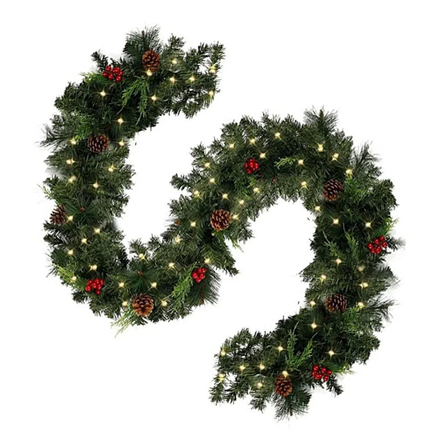 NoëlBerry | Guirlande de Noël avec Pommes de Pin et Baies Rouges – Déco Traditionnelle Réutilisable