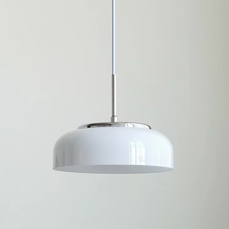 ORLUMA – Suspension Design Bauhaus | Verre Opalin & Chrome | LED Intégrée | Ø23 cm
