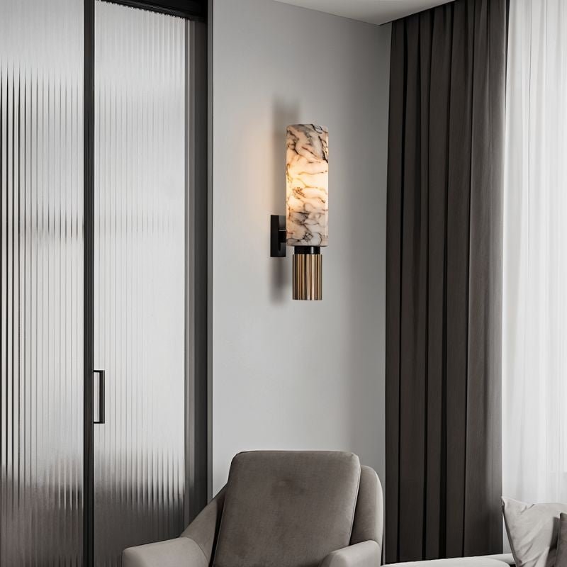 Ansu – Applique Murale en Marbre d'Albâtre | Éclairage LED Haut de Gamme | 37 cm de Hauteur