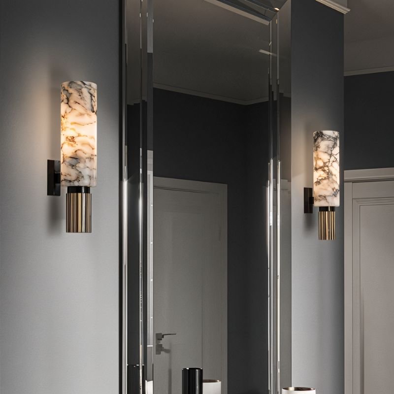 Ansu – Applique Murale en Marbre d'Albâtre | Éclairage LED Haut de Gamme | 37 cm de Hauteur