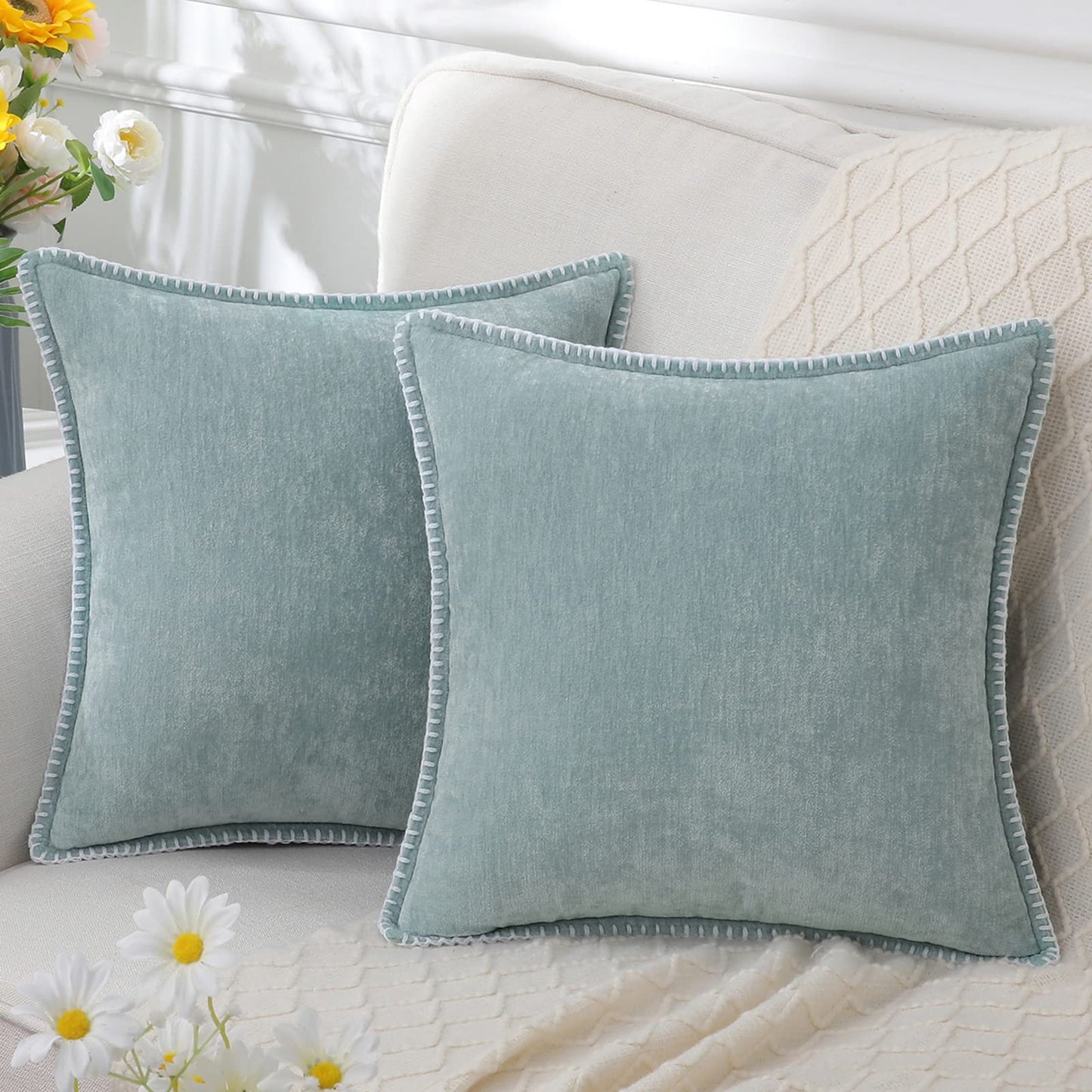 Omvia – Housse de Coussin en Chenille | Ultra Douce & Élégante | 40 à 60 cm