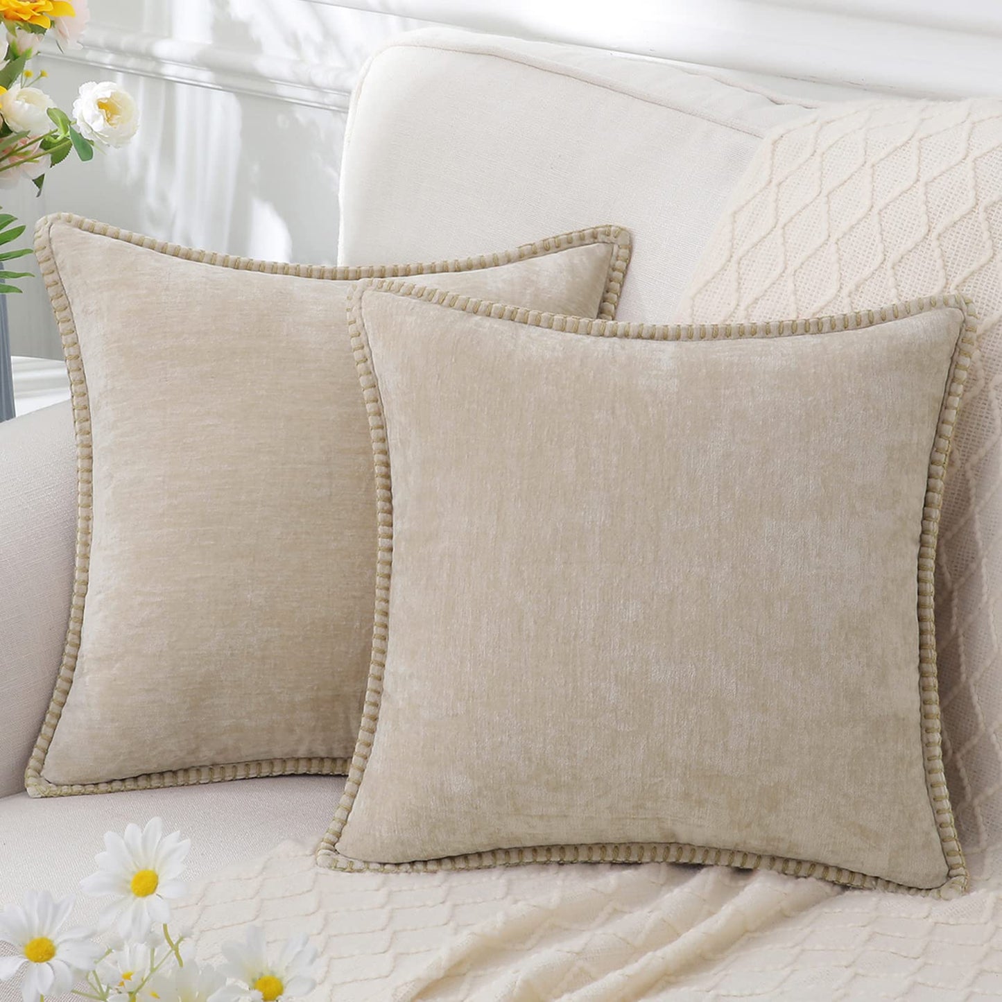 Omvia – Housse de Coussin en Chenille | Ultra Douce & Élégante | 40 à 60 cm