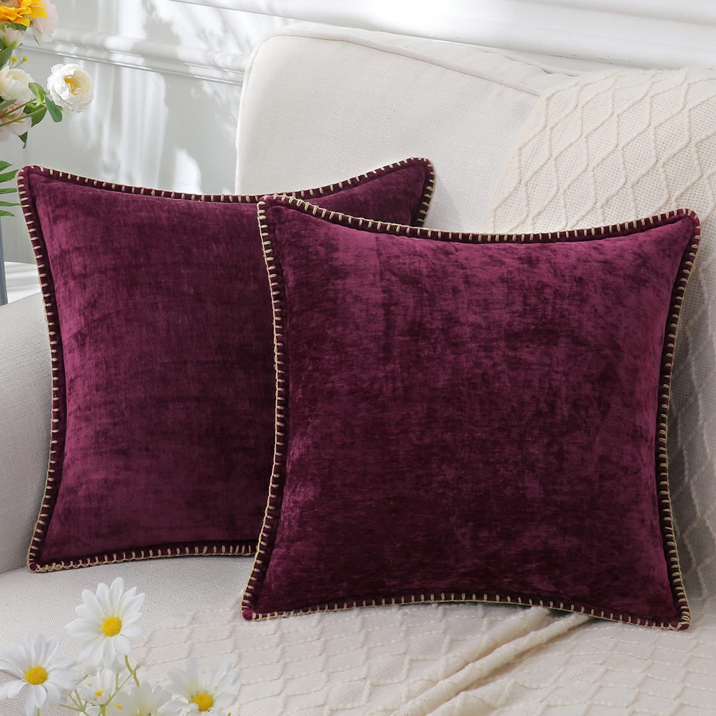 Omvia – Housse de Coussin en Chenille | Ultra Douce & Élégante | 40 à 60 cm