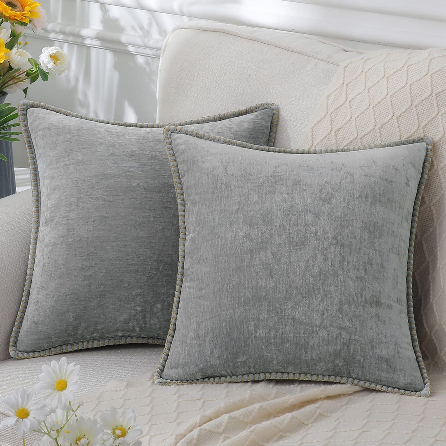 Omvia – Housse de Coussin en Chenille | Ultra Douce & Élégante | 40 à 60 cm