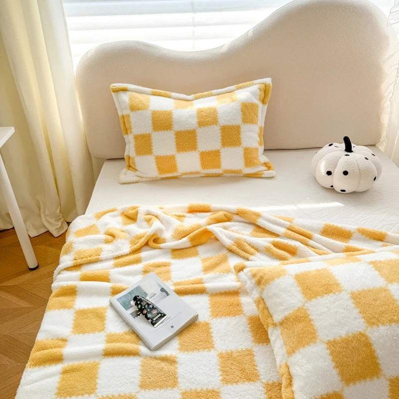 PandaChaud – Couverture Flanelle Jaune & Blanche à Motif Panda