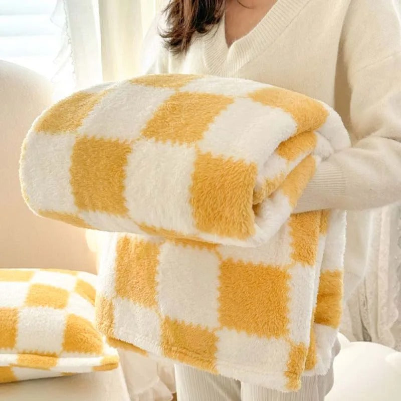 PandaChaud – Couverture Flanelle Jaune & Blanche à Motif Panda