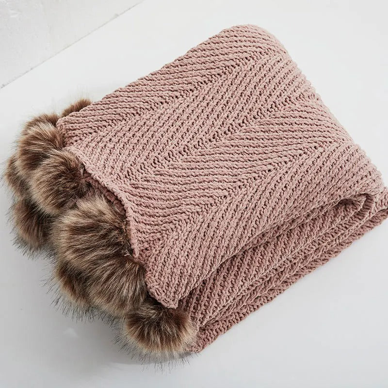 PomponLux – Plaid en Chenille avec Pompons