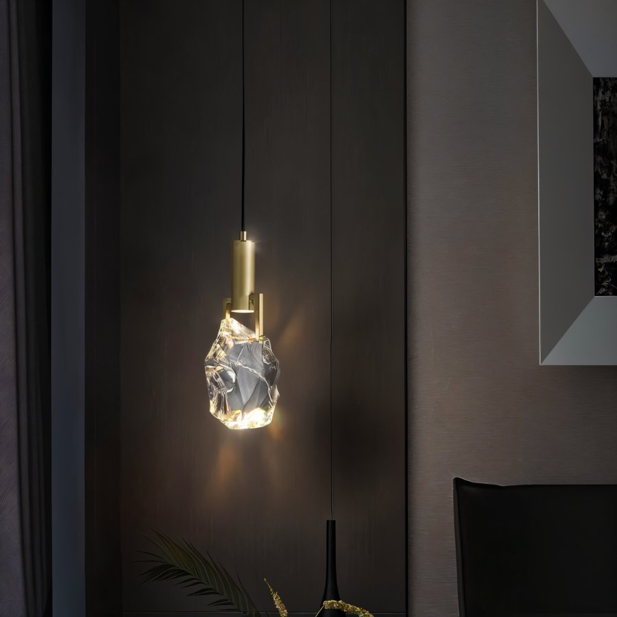 Natalia – Suspension Dorée avec Cristal | Éclairage LED de Luxe | Hauteur 28 cm