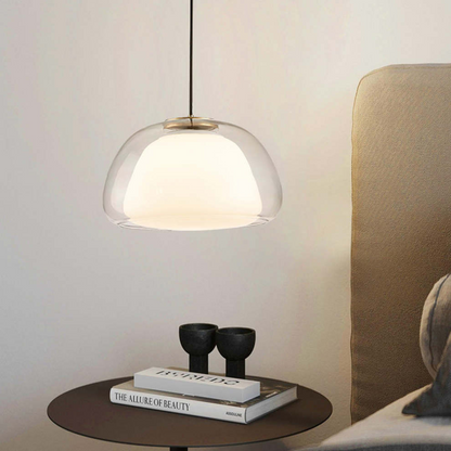 LUNARIA – Suspension en Verre Blanc Mat avec Diffuseur Intégré – Design Élégant avec Douille E27
