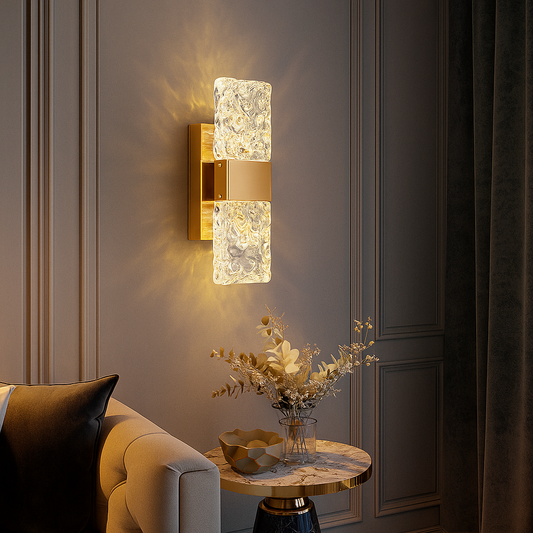 CRISTALLIA – Applique Murale en Cristal Doré | LED Intégrée | Style Nordique | Métal & Cristal | Éclairage Ambiant