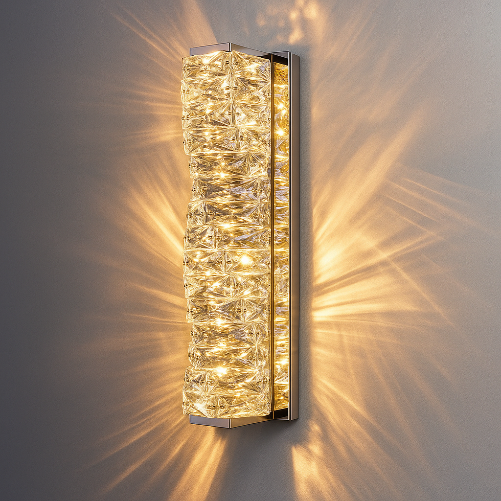 CRISTALLIA – Applique Murale en Cristal Doré | LED Intégrée | Style Nordique | Métal & Cristal | Éclairage Ambiant