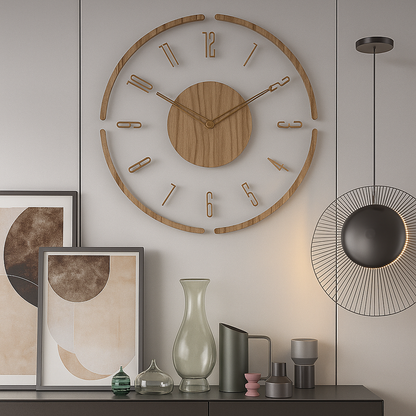 TimeWood – Horloge Murale en Bois Massif | Style Nordique | Silencieuse | 35,5 cm