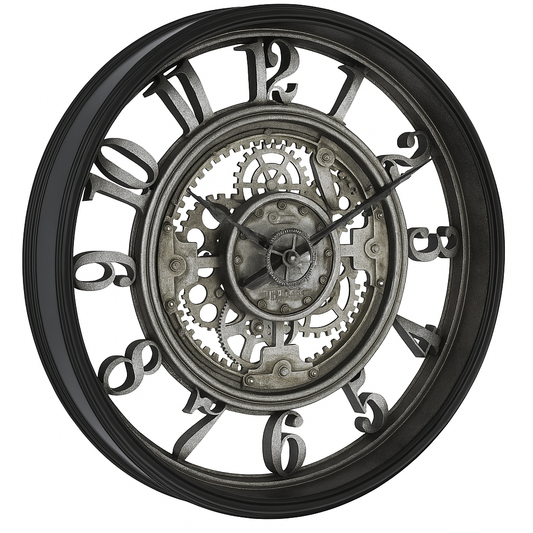 RusticGear – Grande Horloge Murale Industrielle | Métal Léger | 50 cm | Chiffres Arabes & Engrenages Mobiles