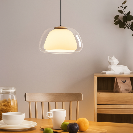 LUNARIA – Suspension en Verre Blanc Mat avec Diffuseur Intégré – Design Élégant avec Douille E27