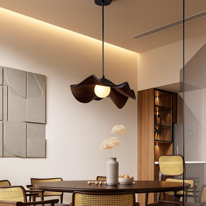 ElementBois – Suspension en Résine & Métal – Plafonnier Design Lotus Naturel