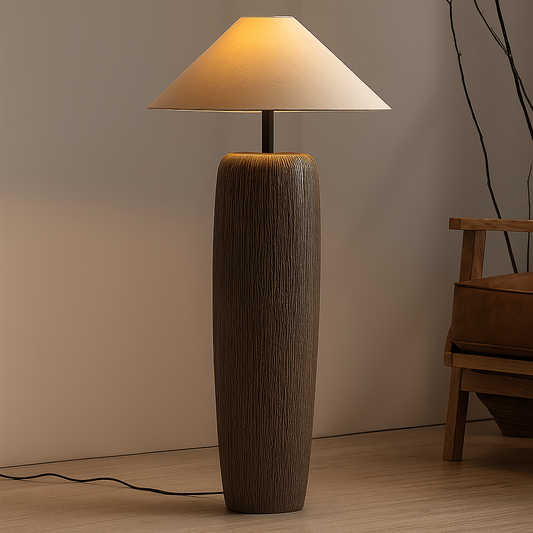 Garí Stamme – Lampadaire Japandi en Bois Massif & Lin – Design Minimaliste – 2 Tailles Disponibles
