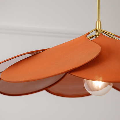 Fleur Feuilles | Suspension en rotin, métal et tissu – Design floral – Éclairage naturel et décoratif