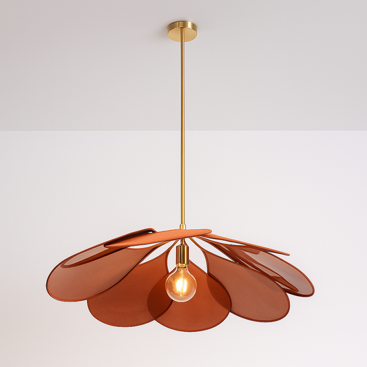Fleur Feuilles | Suspension en rotin, métal et tissu – Design floral – Éclairage naturel et décoratif