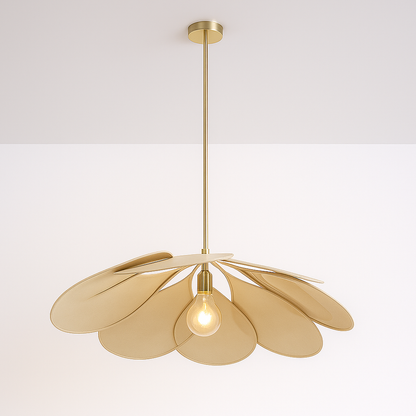 Fleur Feuilles | Suspension en rotin, métal et tissu – Design floral – Éclairage naturel et décoratif