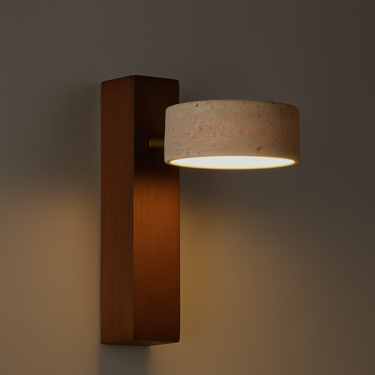 Ciment Chíc | Applique Murale en Travertin & Bois – Design Minimaliste – LED 3W – Style Industriel & Japandi