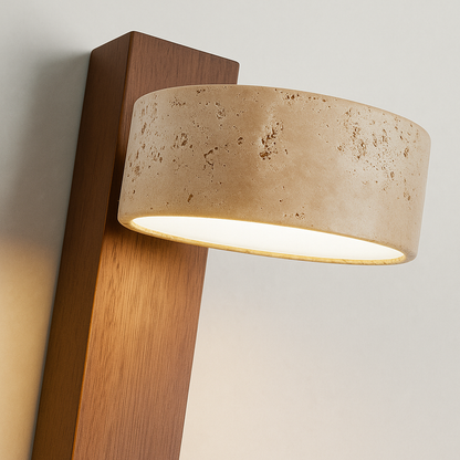 Ciment Chíc | Applique Murale en Travertin & Bois – Design Minimaliste – LED 3W – Style Industriel & Japandi