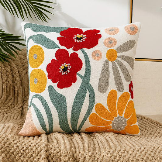 Fleuriva – Housse de Coussin à Motif Fleuri | 45x45 cm | Déhoussable & Lavable