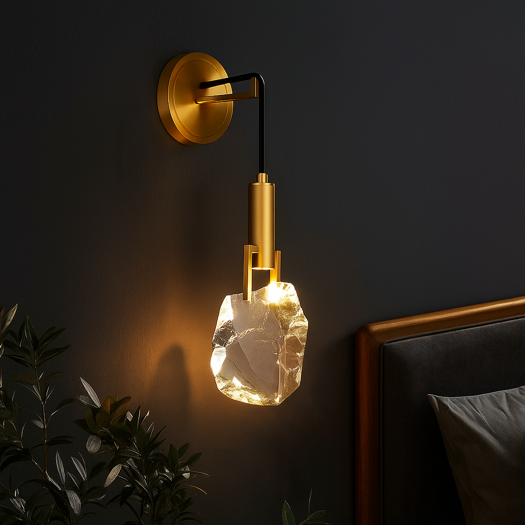 Auréla – Applique Murale Cristal & Doré | Éclairage LED Haut de Gamme