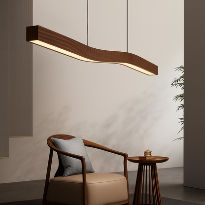 Noyara – Suspension en Bois Foncé Style Japandi | LED Intégrée | 100–120 cm