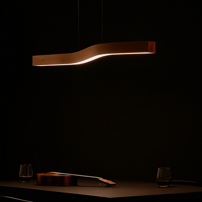 Noyara – Suspension en Bois Foncé Style Japandi | LED Intégrée | 100–120 cm