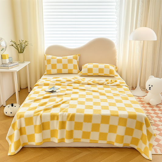 PandaChaud – Couverture Flanelle Jaune & Blanche à Motif Panda