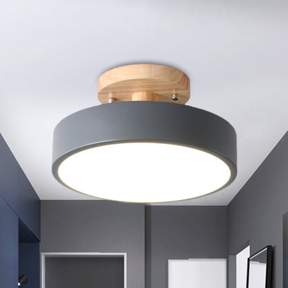 Plafonnier LED Tambour Scandinave avec Bois