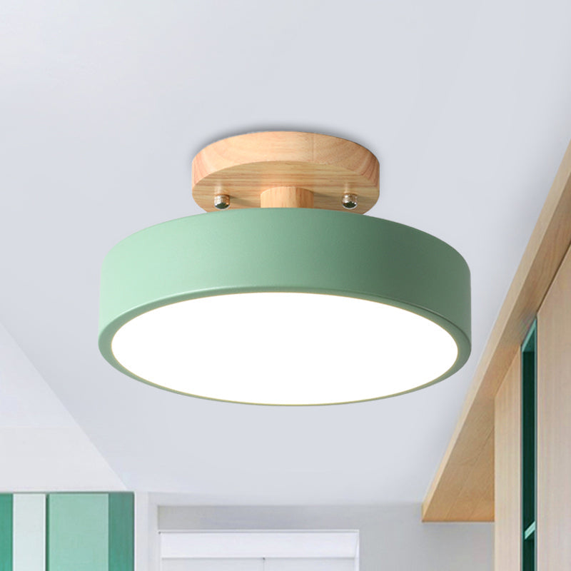 Plafonnier LED Tambour Scandinave avec Bois