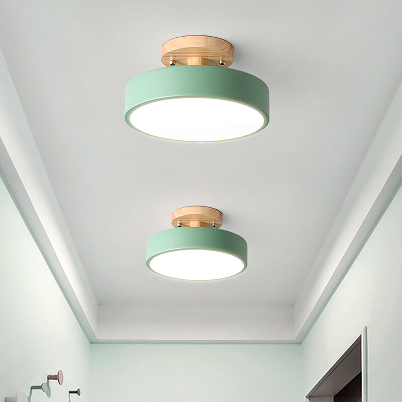 Plafonnier LED Tambour Scandinave avec Bois