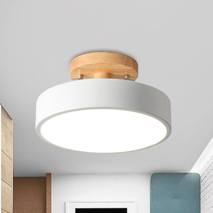 Plafonnier LED Tambour Scandinave avec Bois