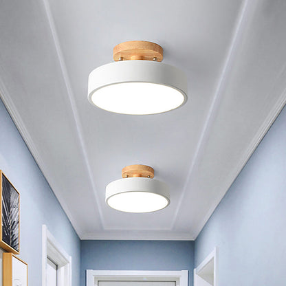 Plafonnier LED Tambour Scandinave avec Bois
