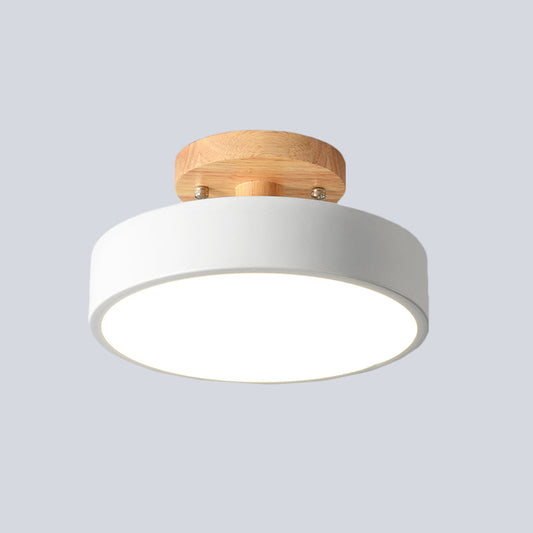Plafonnier LED Tambour Scandinave avec Bois