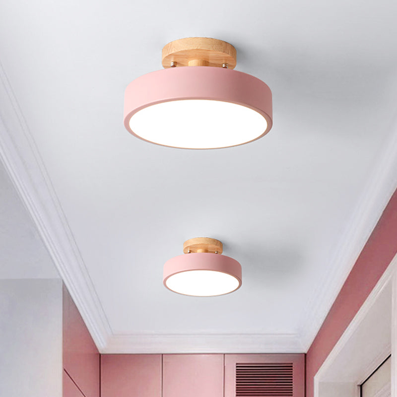 Plafonnier LED Tambour Scandinave avec Bois