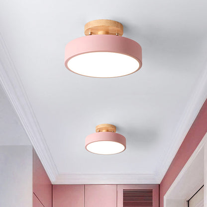 Plafonnier LED Tambour Scandinave avec Bois