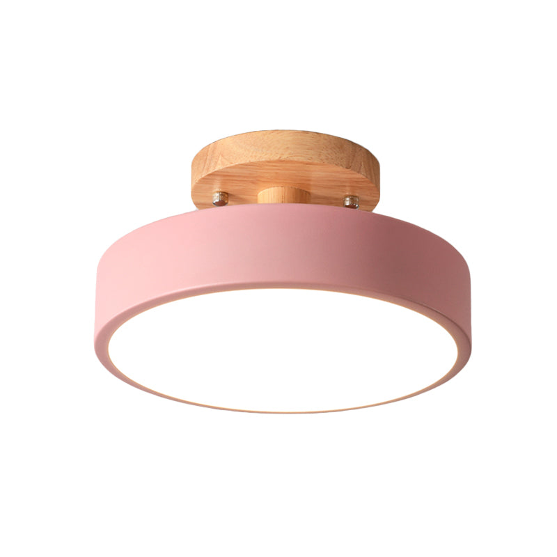 Plafonnier LED Tambour Scandinave avec Bois