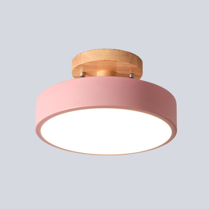 Plafonnier LED Tambour Scandinave avec Bois