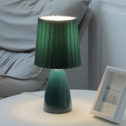 Lampe de Table en Tissu Plissé de 12'' avec Base en Verre et USB