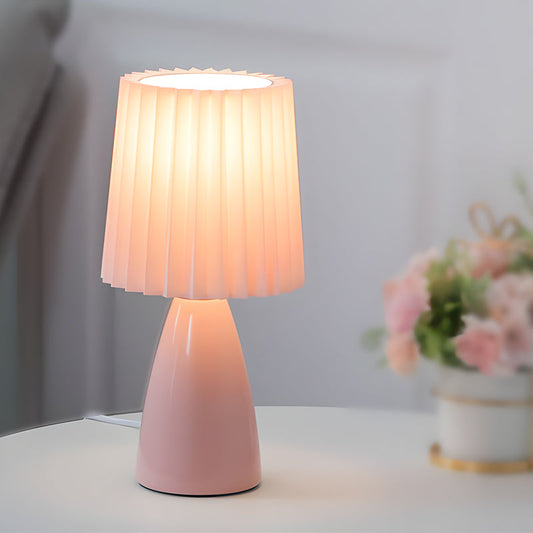 Lampe de Table en Tissu Plissé de 12'' avec Base en Verre et USB