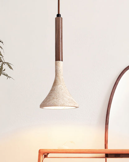 SerenoTrav | Suspension en Travertin Naturel – Design Minimaliste – Finition Bois & Pierre