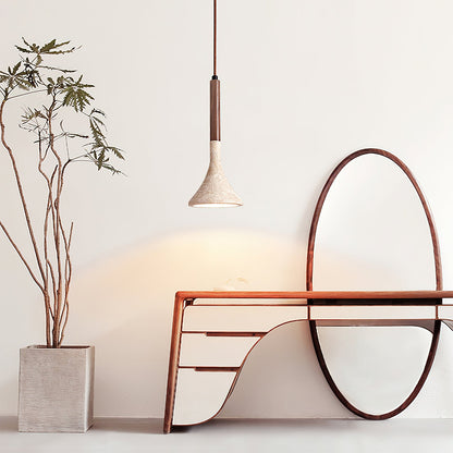 SerenoTrav | Suspension en Travertin Naturel – Design Minimaliste – Finition Bois & Pierre