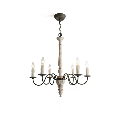 AvignonLustre – Lustre Rustique en Bois & Métal | 6 Ampoules Style Bougie
