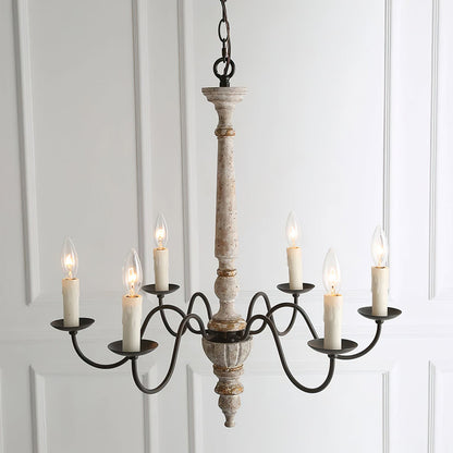 AvignonLustre – Lustre Rustique en Bois & Métal | 6 Ampoules Style Bougie
