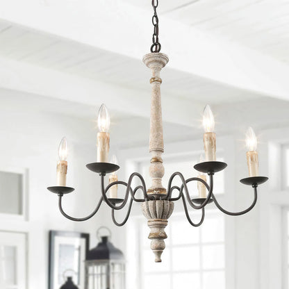 AvignonLustre – Lustre Rustique en Bois & Métal | 6 Ampoules Style Bougie