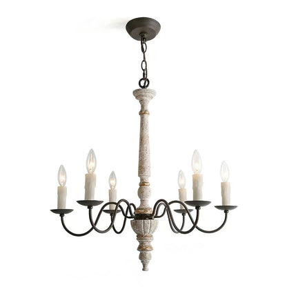 AvignonLustre – Lustre Rustique en Bois & Métal | 6 Ampoules Style Bougie