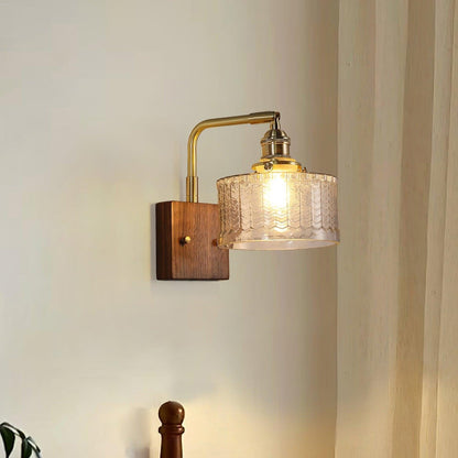 Camely – Applique Murale Élégante en Verre Vert et Bois Naturel