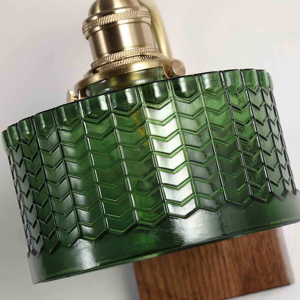 Camely – Applique Murale Élégante en Verre Vert et Bois Naturel